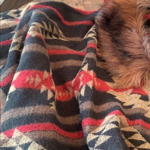 Aztec theme wrap with faux fur collar